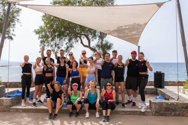Reisegruppe in Sportkleidung